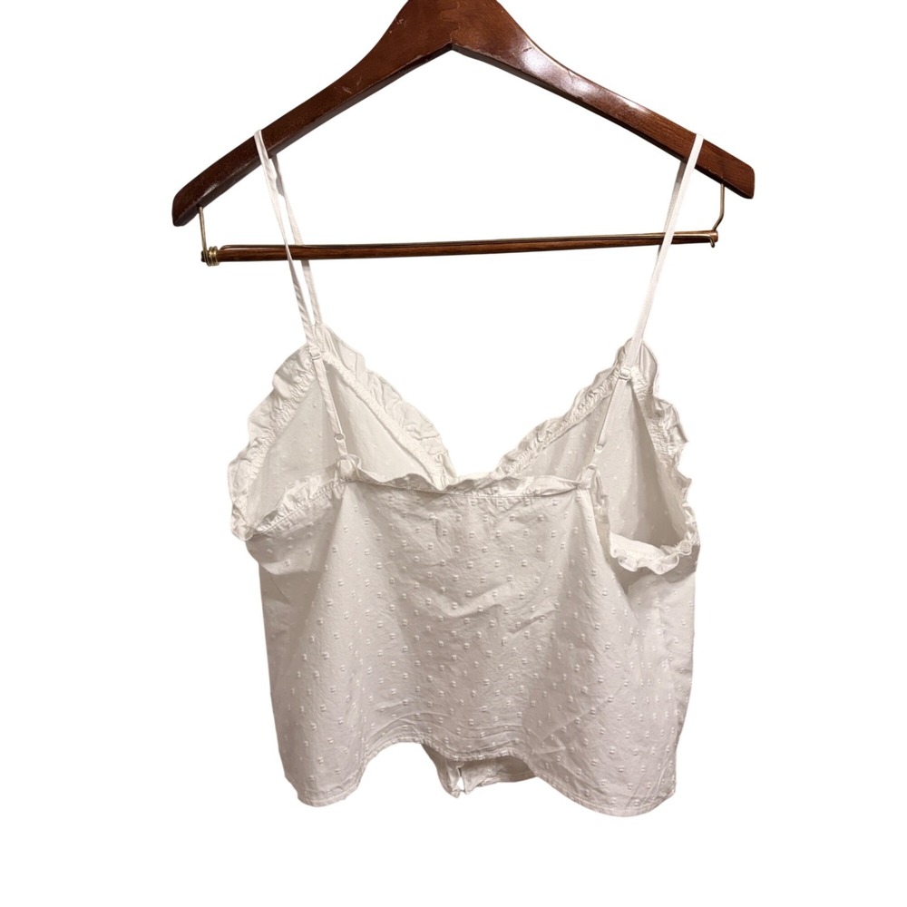 White Eyelet Top Ruffled Trim Spaghetti Straps Front Tie Sz M Coquette Fairycore - Picture 7 of 11
